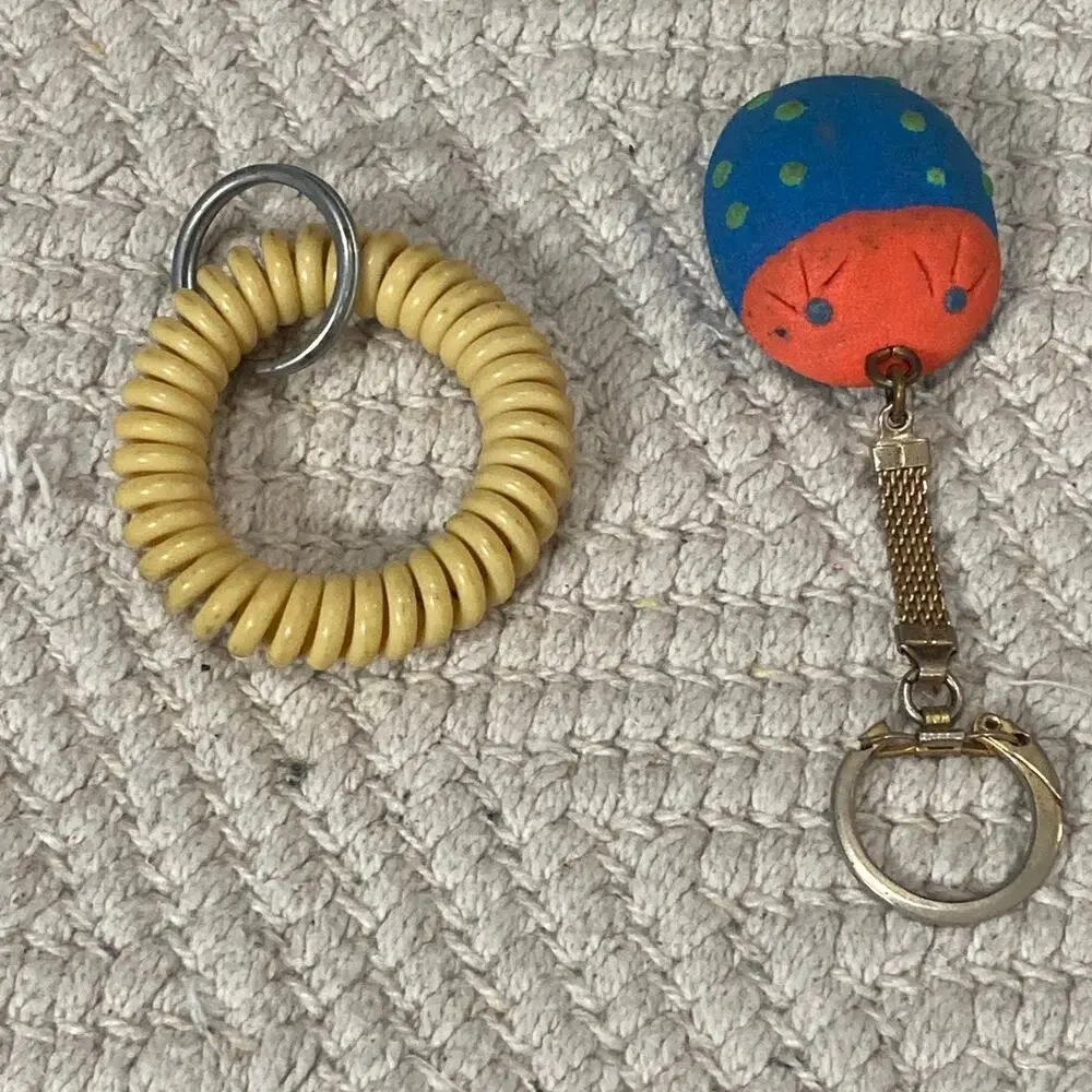 Vintage Keychain Lot 70s 80s Novelty Flocked Frogs Spiral Coil New Holland